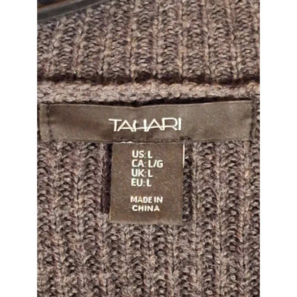 Tahari Womens Charcoal Gray 100% Merino Wool Open Front Cardigan Sweater Large - Picture 4 of 12